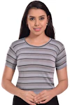 Women Color Block Round Neck Cotton Blend Black, Grey T-Shirt-thumb