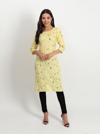 Yellow Flora Long Kurti-thumb