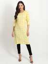 Yellow Print Long Kurti-thumb