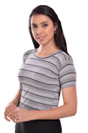 Women Color Block Round Neck Cotton Blend Black, Grey T-Shirt-thumb