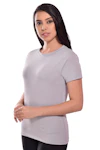 Women Solid Round Neck Grey T-Shirt-thumb