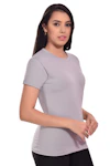 Women Solid Round Neck Grey T-Shirt-thumb