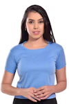 Casual Puff Sleeves Solid Women Blue Top-thumb