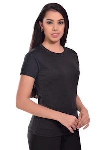 Women Solid Henley Neck Black T-Shirt-thumb