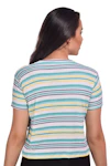 Women Striped V Neck Viscose Rayon White, Green,line T-Shirt-thumb