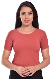 Women Casual T-Shirt Women Solid Round Neck Maroon T-Shirt-thumb