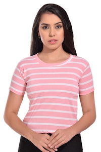 Casual Puff Sleeves Solid Women Pink White Top-thumb